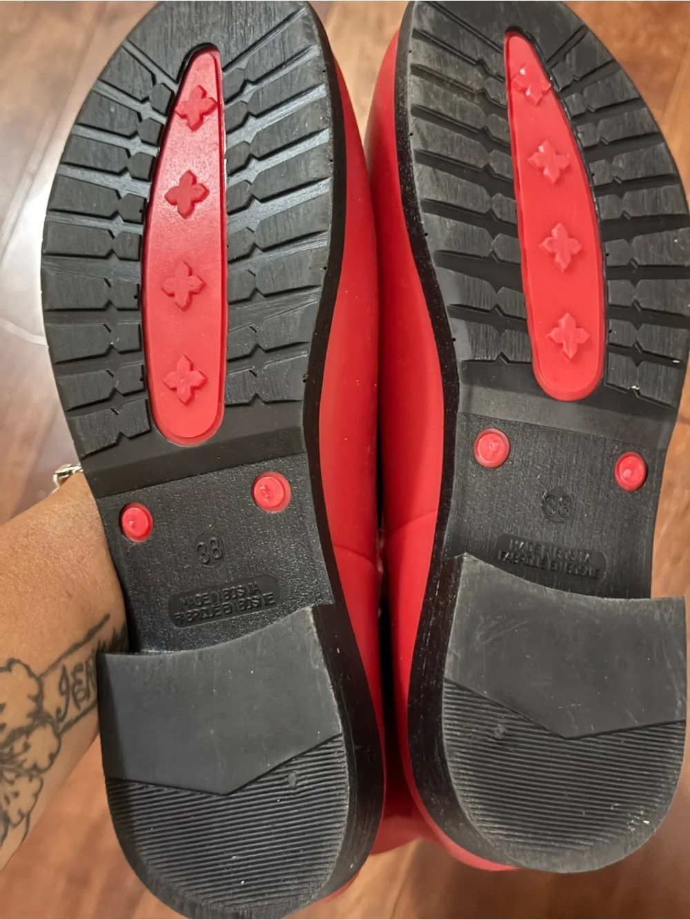 ❌S O L D❌Red Studded Tall Rain Boots - Women's